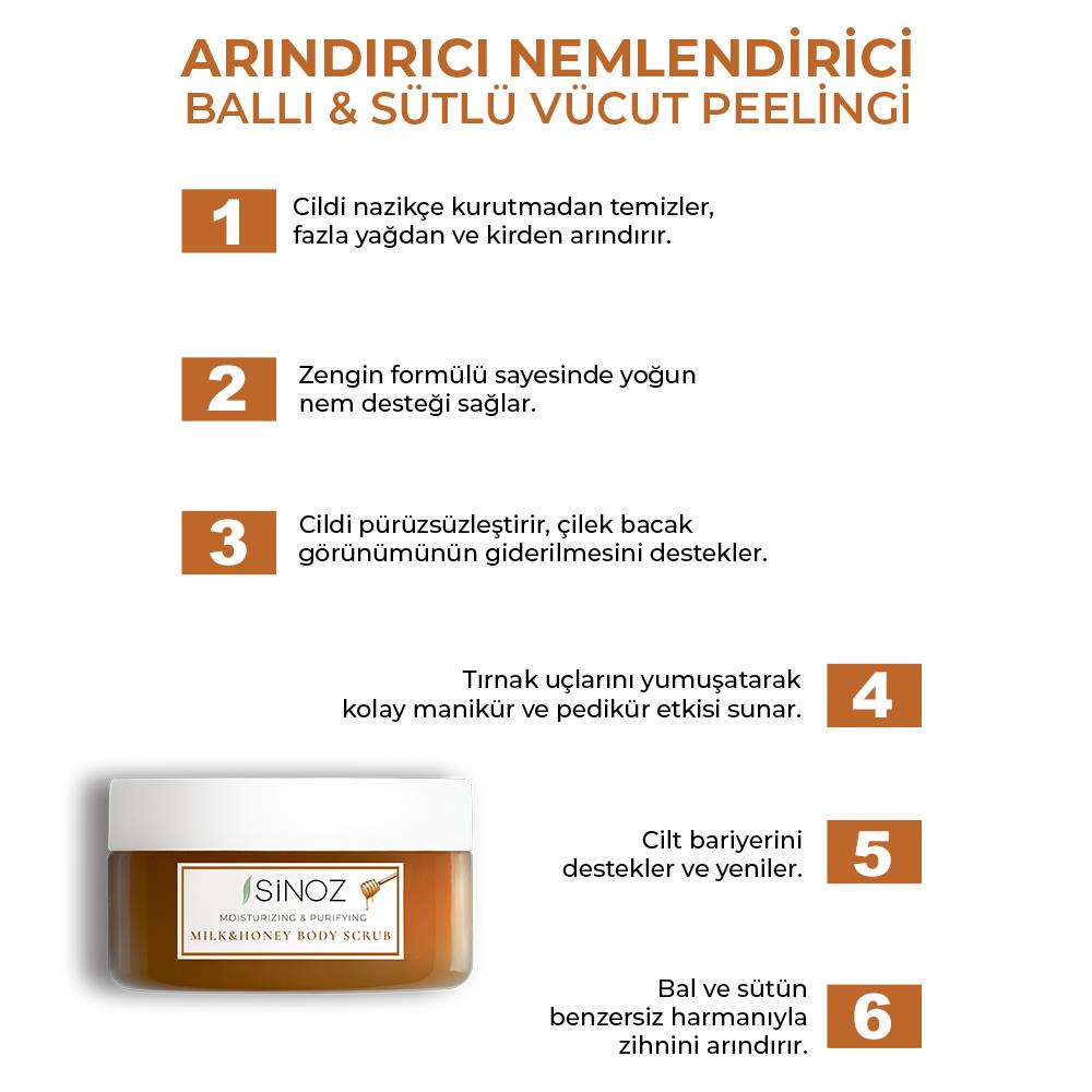 Sinoz Ballı Sütlü Arındırıcı ve Nemlendirici Vücut Peelingi 300 gr