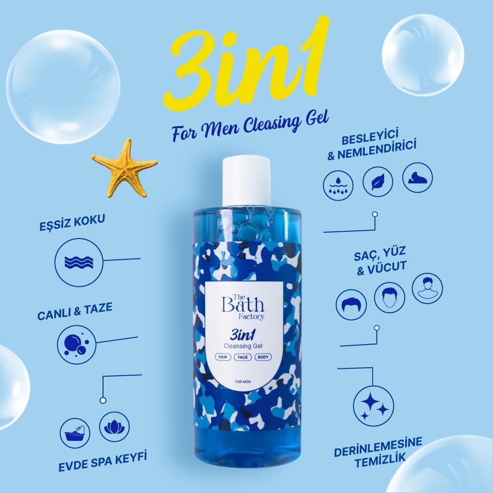 The Bath Factory 3 in 1 Erkekler için Saç Yüz Vücut Temizleme Jeli 400 ml