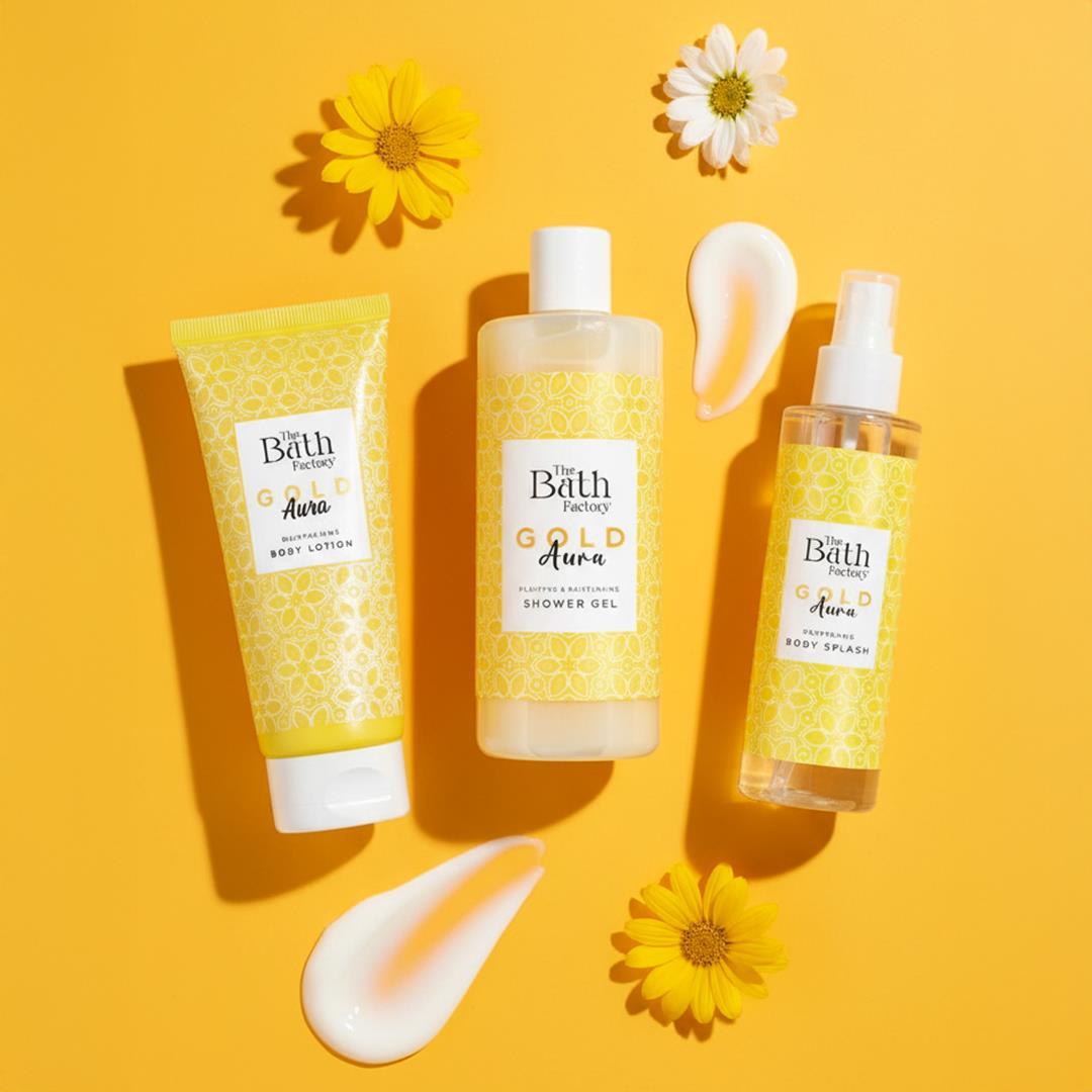 The Bath Factory Gold Aura Duş Jeli + Gold Aura Vücut Spreyi + Gold Aura Vücut Losyonu