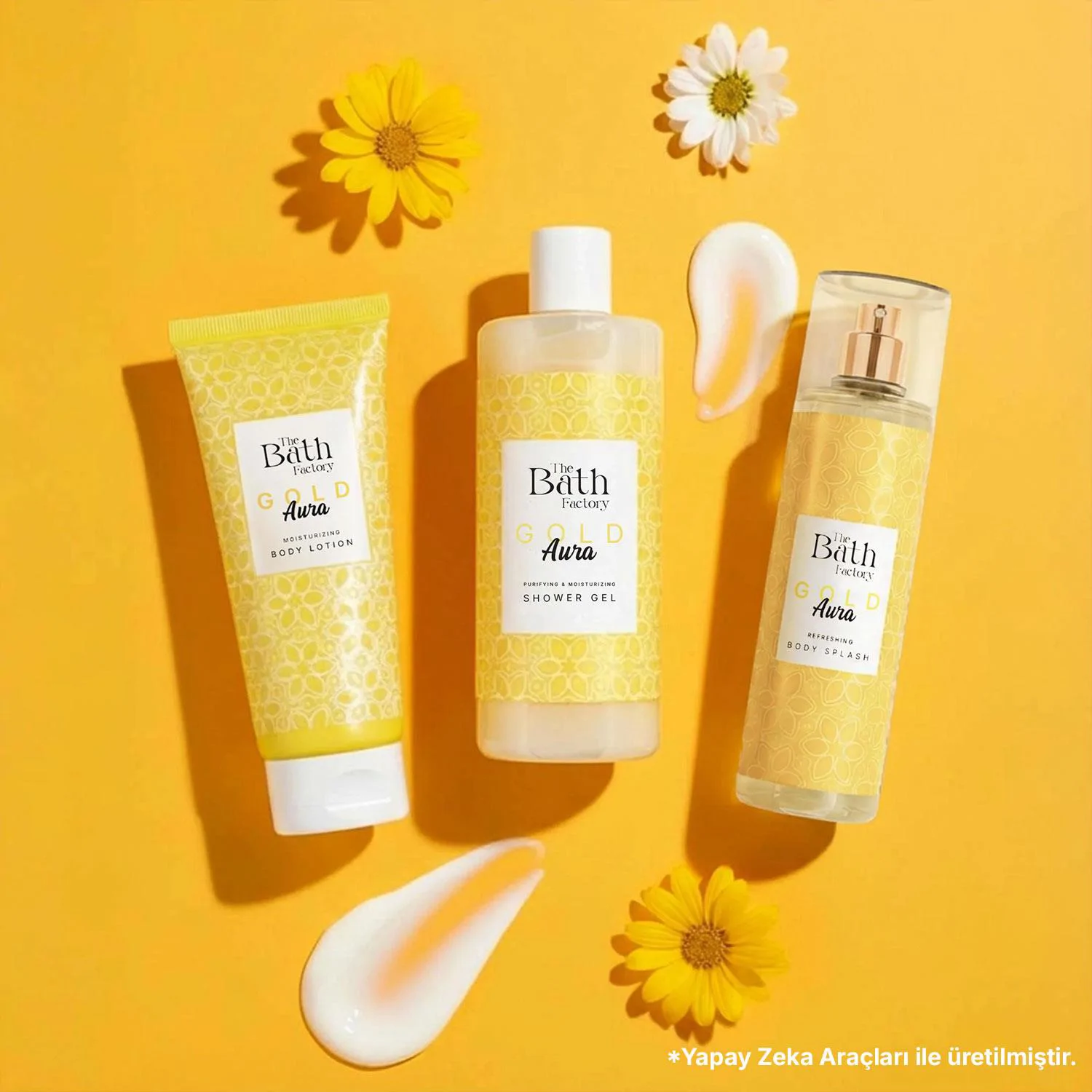 The Bath Factory Gold Aura Duş Jeli +  Saç ve Vücut Spreyi + Vücut Losyonu