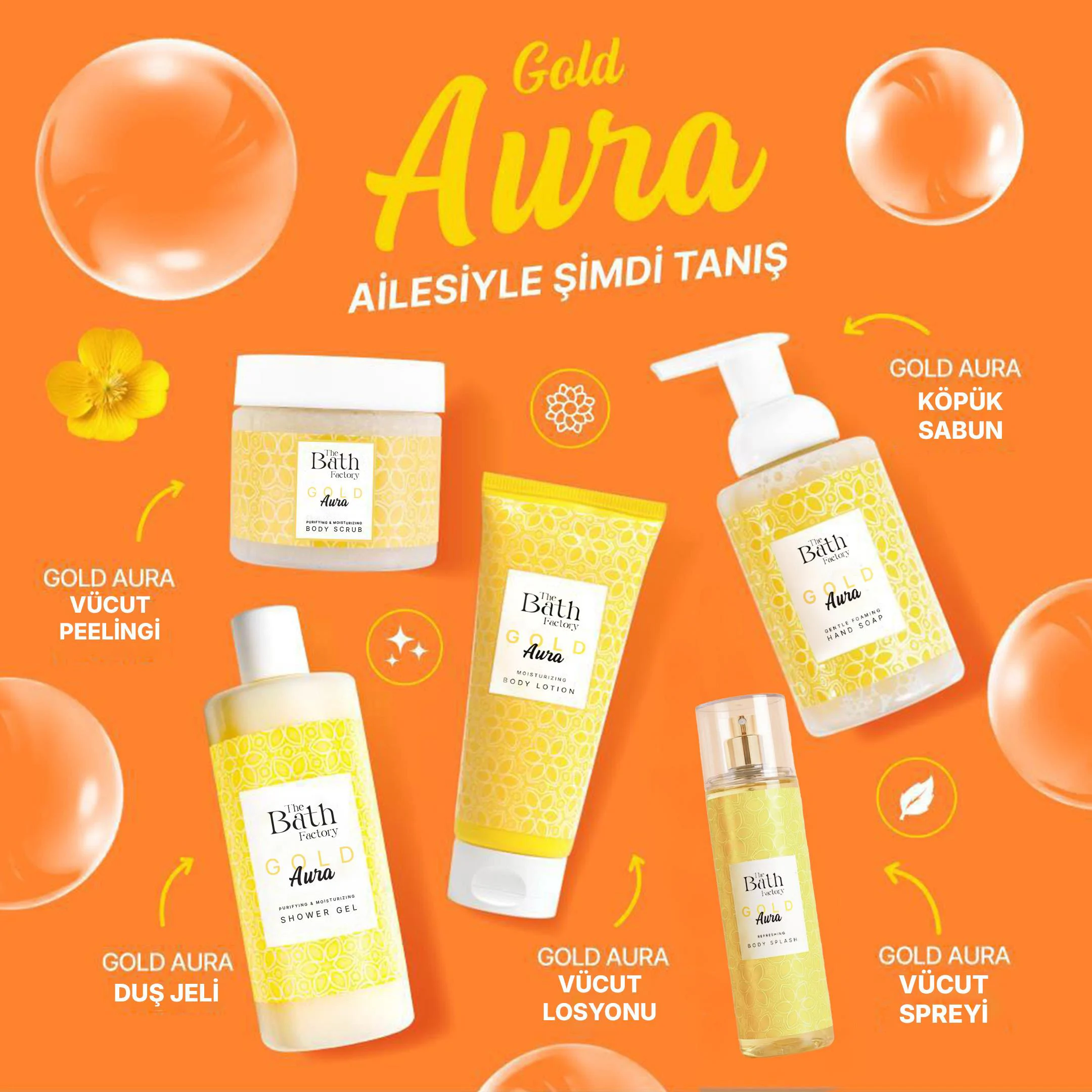 The Bath Factory Gold Aura Duş Jeli + Vücut Spreyi + Vücut Losyonu