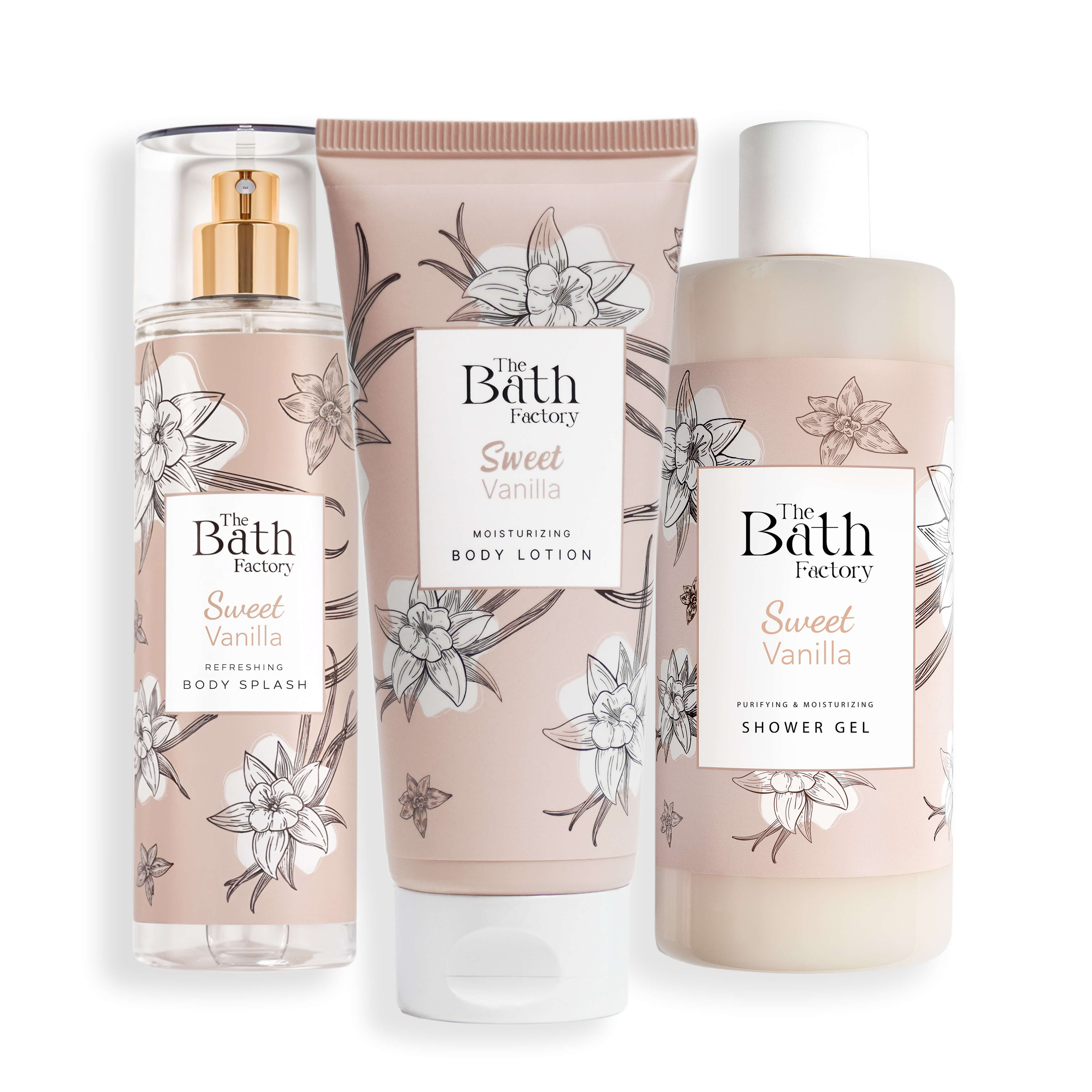 The Bath Factory Vanilyalı Duş Jeli + Vanilyalı Vücut Spreyi + Vanilyalı Vücut Losyonu