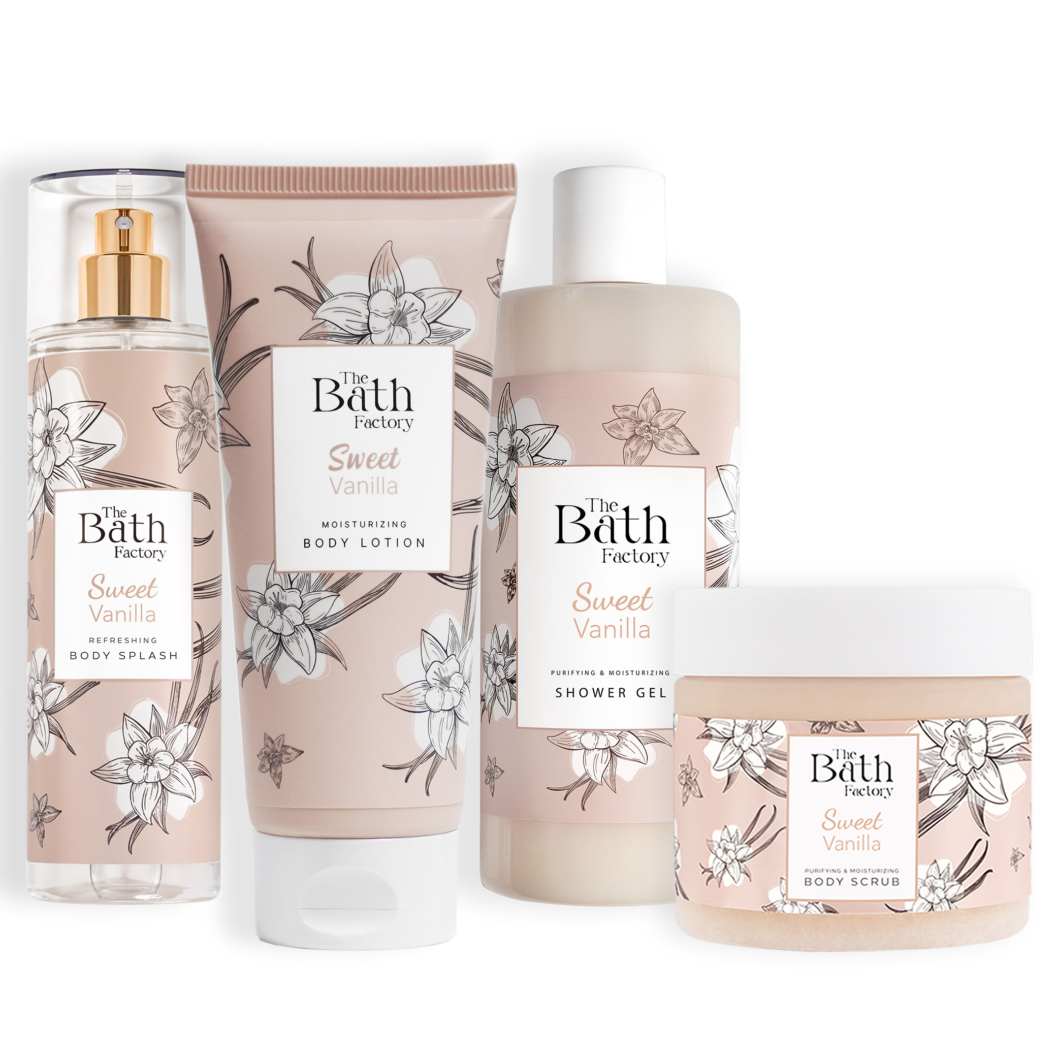 The Bath Factory Vanilyalı Duş Jeli + Vanilyalı Vücut Peelingi + Vanilyalı Vücut Spreyi + Vanilyalı Vücut Losyonu