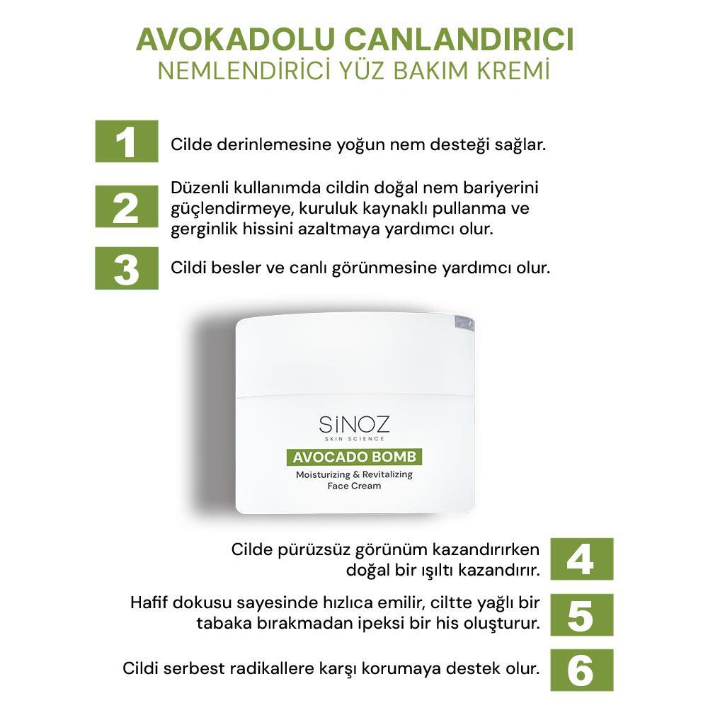 Sinoz Avokado Bomb Canlandırıcı Nemlendirici Yüz Bakım Kremi 50 Ml