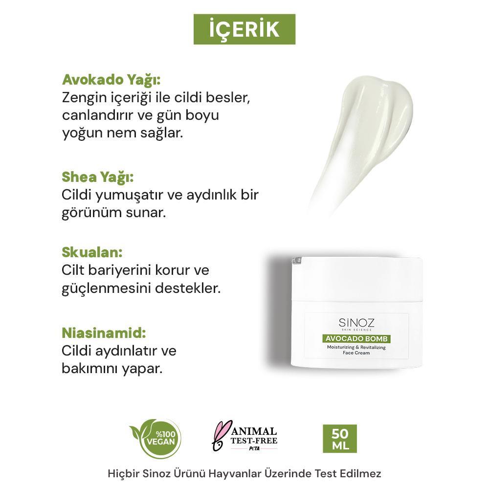 Sinoz Avokado Bomb Nemlendirici Canlandırıcı Yüz Bakım Kremi 50 Ml