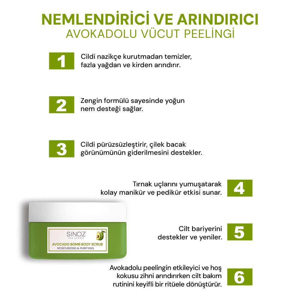 Sinoz Avokado Bomb Nemlendirici ve Arındırıcı Vücut Peelingi 300 Gr