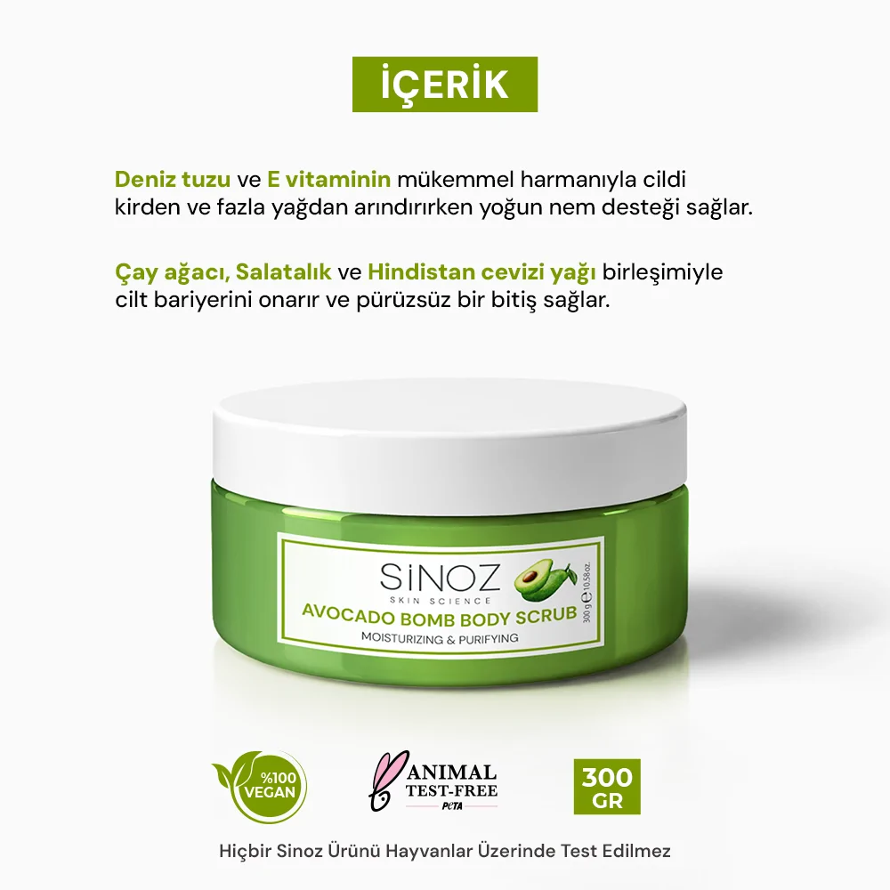 Sinoz Avokado Bomb Nemlendirici ve Arındırıcı Vücut Peelingi 300 Gr