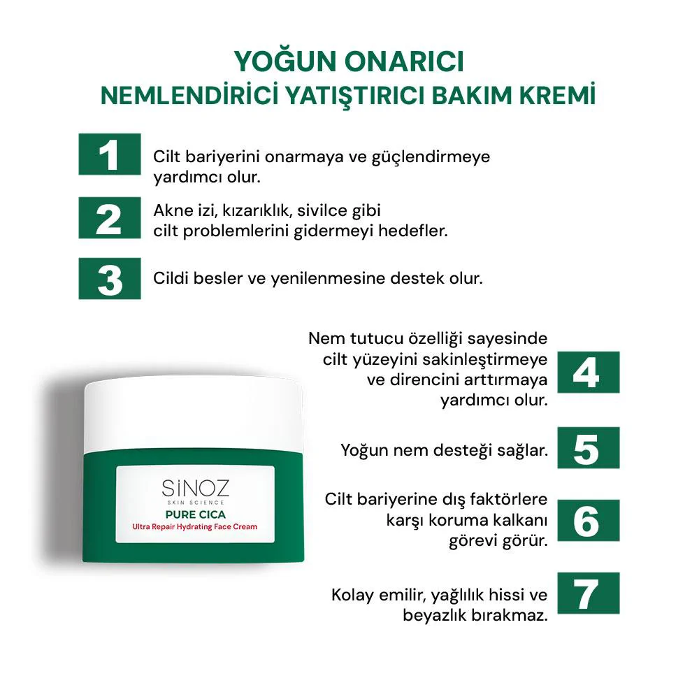 Sinoz Pure Cica Ultra Onarıcı Yoğun Nemlendirici 2'li Bakım Seti