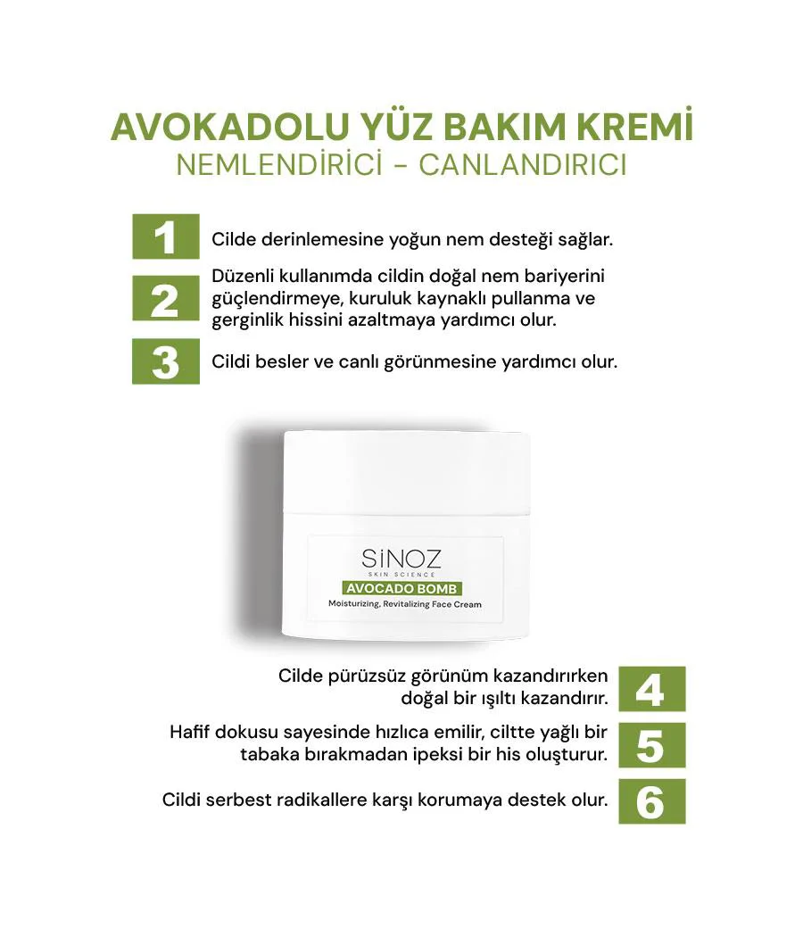 Sinoz Avokado Bomb Yoğun Nemlendirici Yüz Kremi & Göz Kremi 2'li