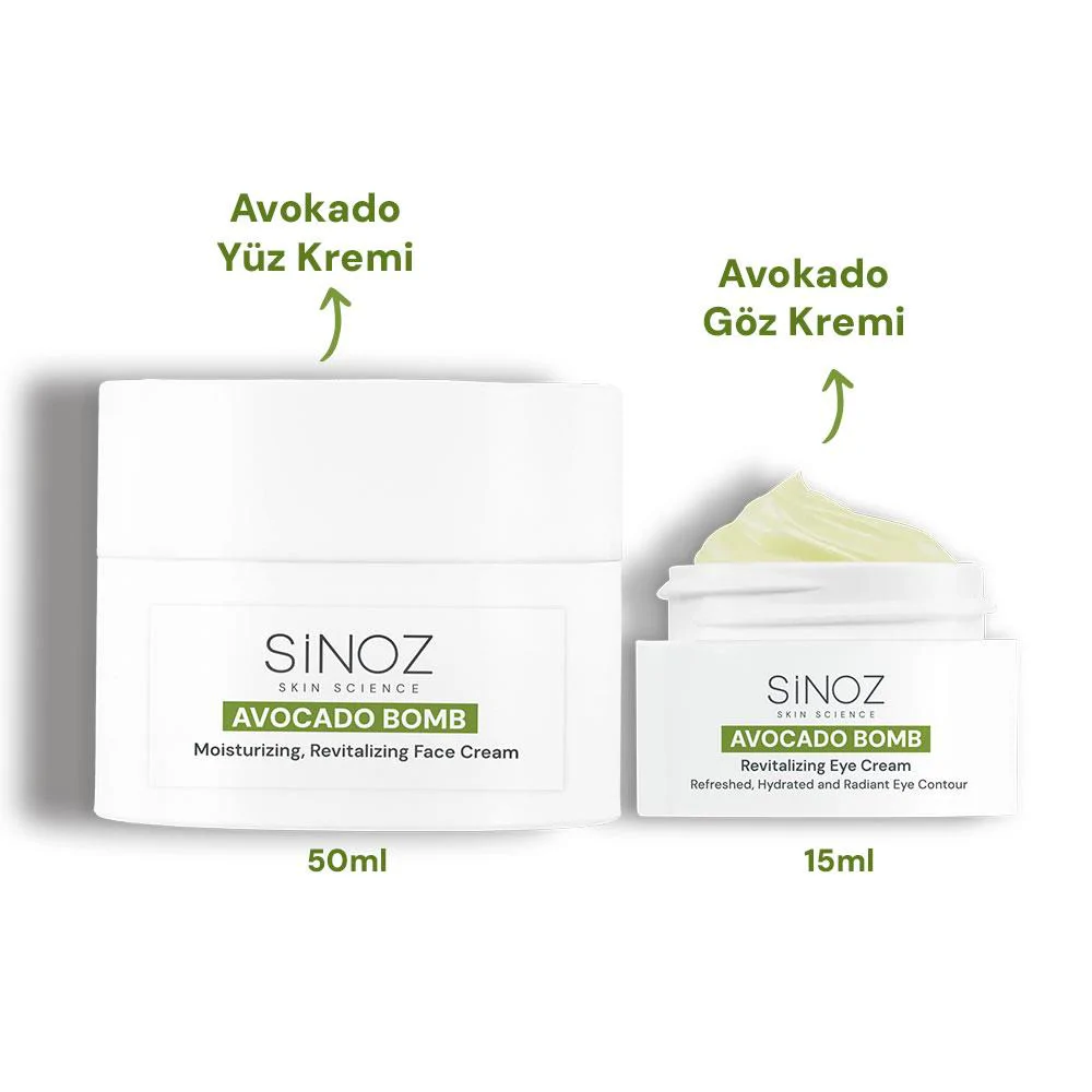 Sinoz Avokado Bomb Yoğun Nemlendirici Yüz Kremi & Göz Kremi 2'li Bakım Seti