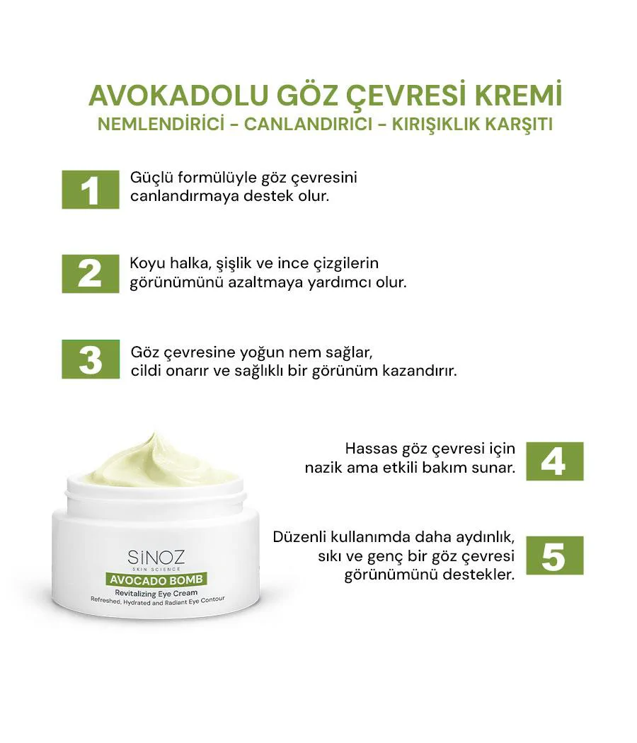 Sinoz Avokado Bomb Yoğun Nemlendirici Yüz Kremi & Göz Kremi 2'li Bakım Seti