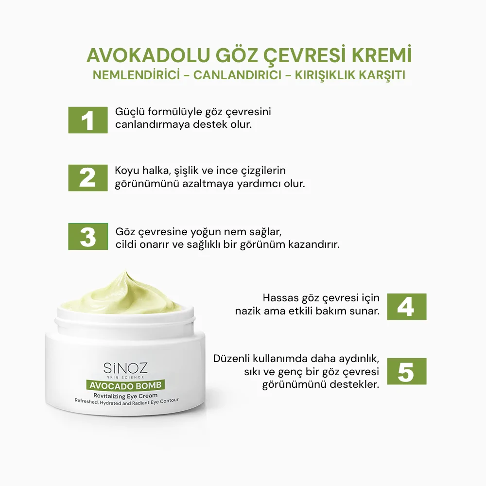 Sinoz Avokado Bomb Yoğun Nemlendirici Yüz Kremi & Göz Kremi 2'li Bakım Seti