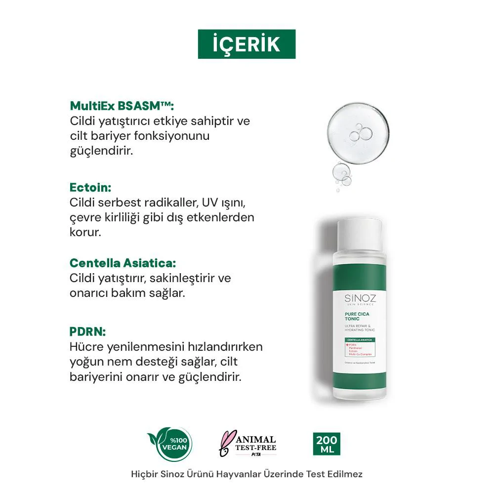 Sinoz  Pure Cica Onarıcı Yenileyici ve Nemlendirici Tonik 200 ml