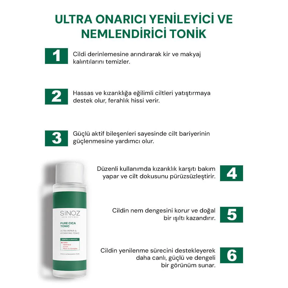 Sinoz  Pure Cica Onarıcı Yenileyici ve Nemlendirici Tonik 200 ml