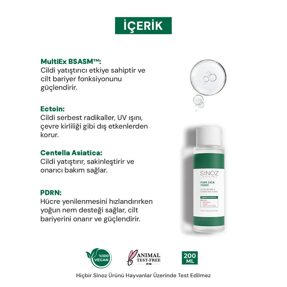 Sinoz Pure Cica Onarıcı Yenileyici ve Nemlendirici Tonik 200 ml