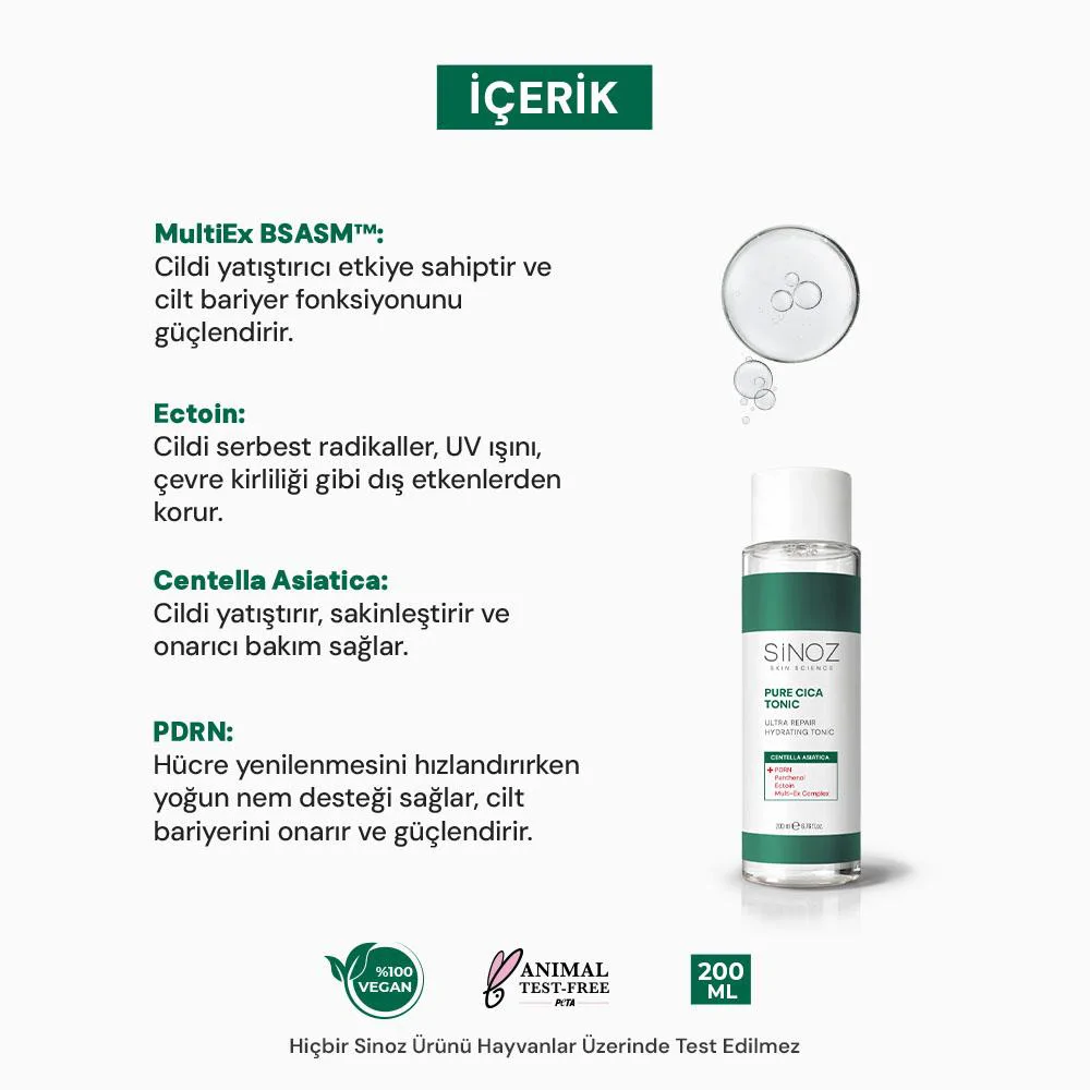Sinoz  Pure Cica Onarıcı Yenileyici ve Nemlendirici Tonik 200 ml