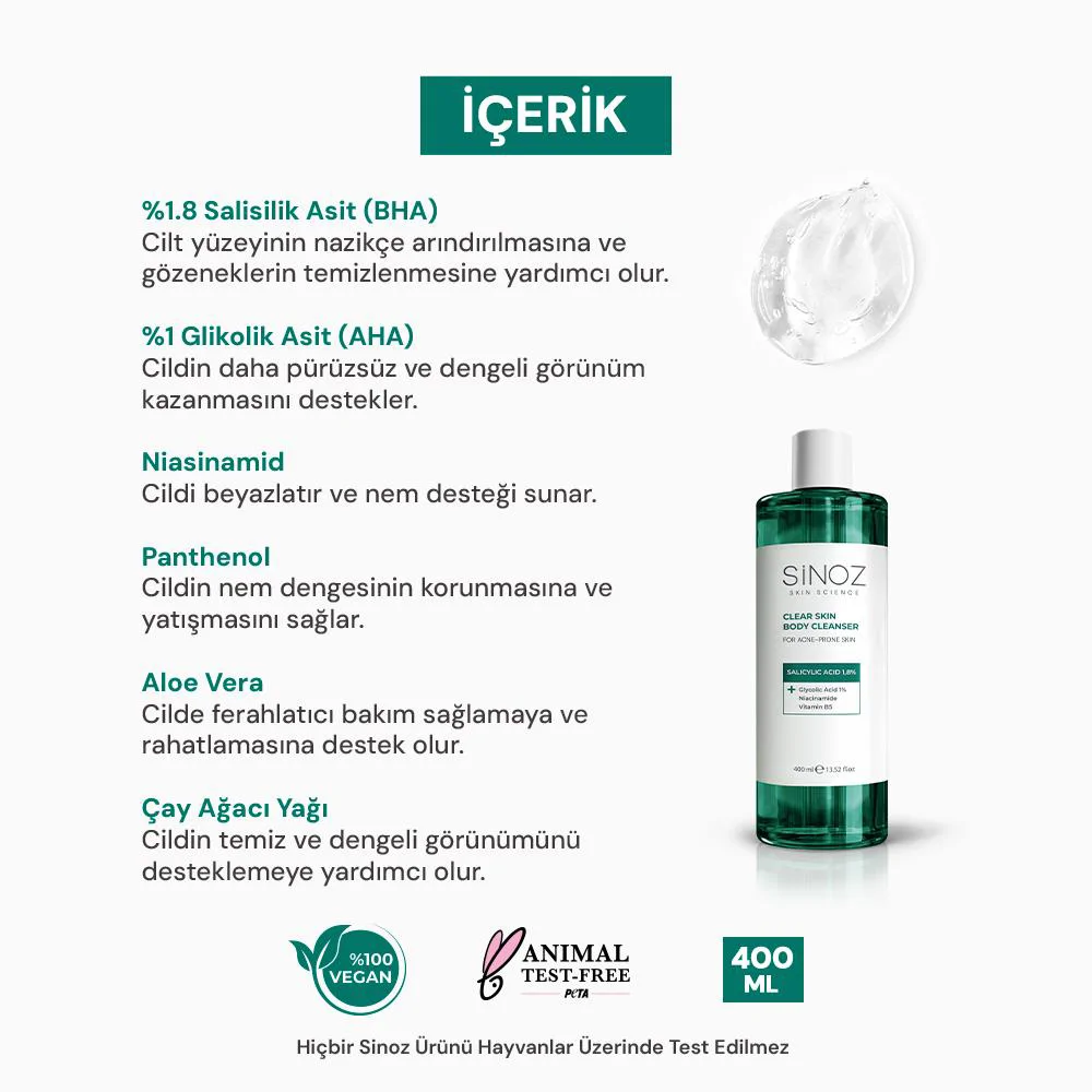 Sinoz Sivilce Karşıtı Vücut Temizleme Jeli 400 ml