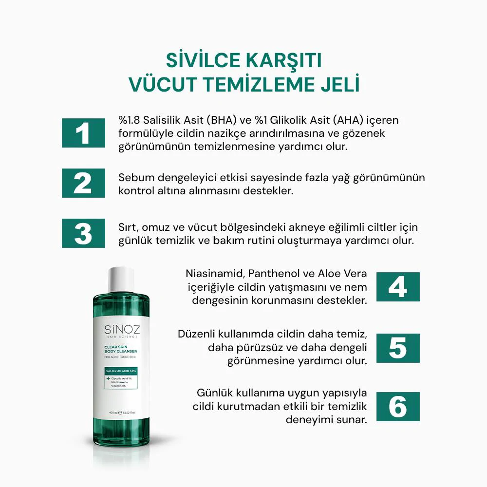Sinoz Sivilce Karşıtı Vücut Temizleme Jeli 400 ml