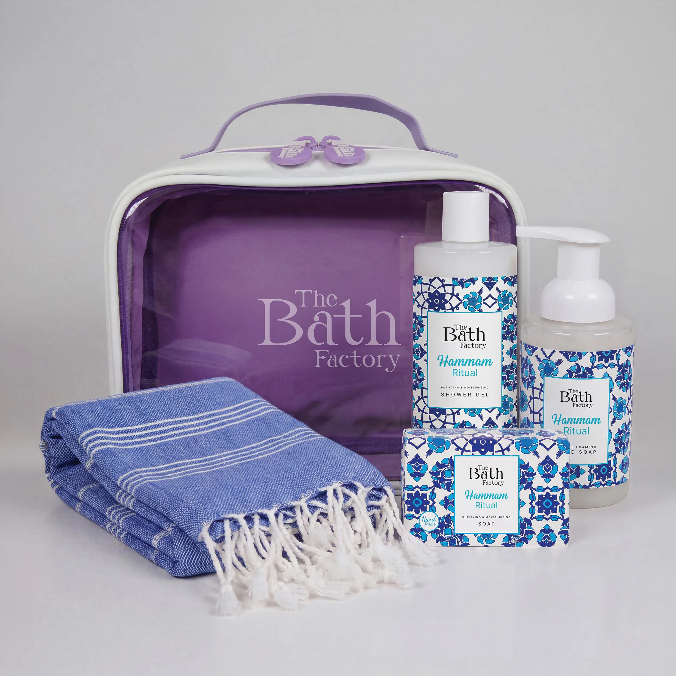 Hamam Seti - Duş Jeli + Köpük Sabun + Katı Sabun + Peştemal + Çanta