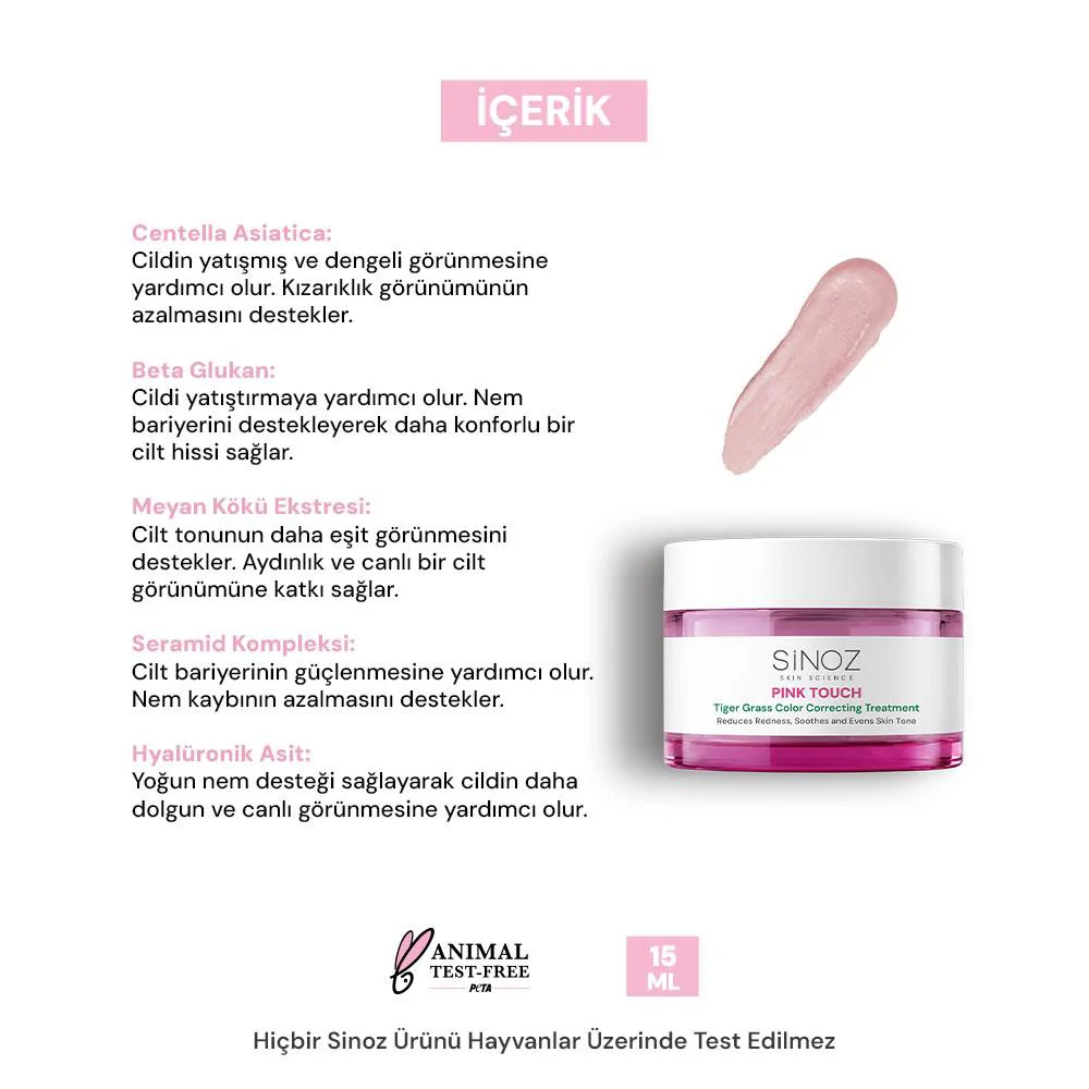 Sinoz Pink Touch Tiger Grass Anında Ton Eşitleyici Onarıcı Yüz Bakım Kremi 15 ml (Açık Tenler İçin)
