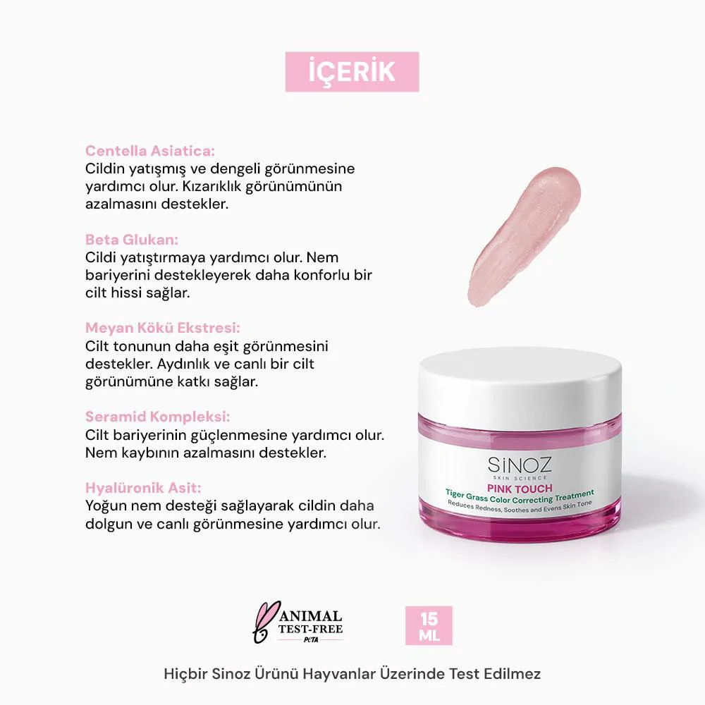Sinoz Pink Touch Tiger Grass Anında Ton Eşitleyici Onarıcı Yüz Bakım Kremi 15 ml (Açık Tenler İçin)
