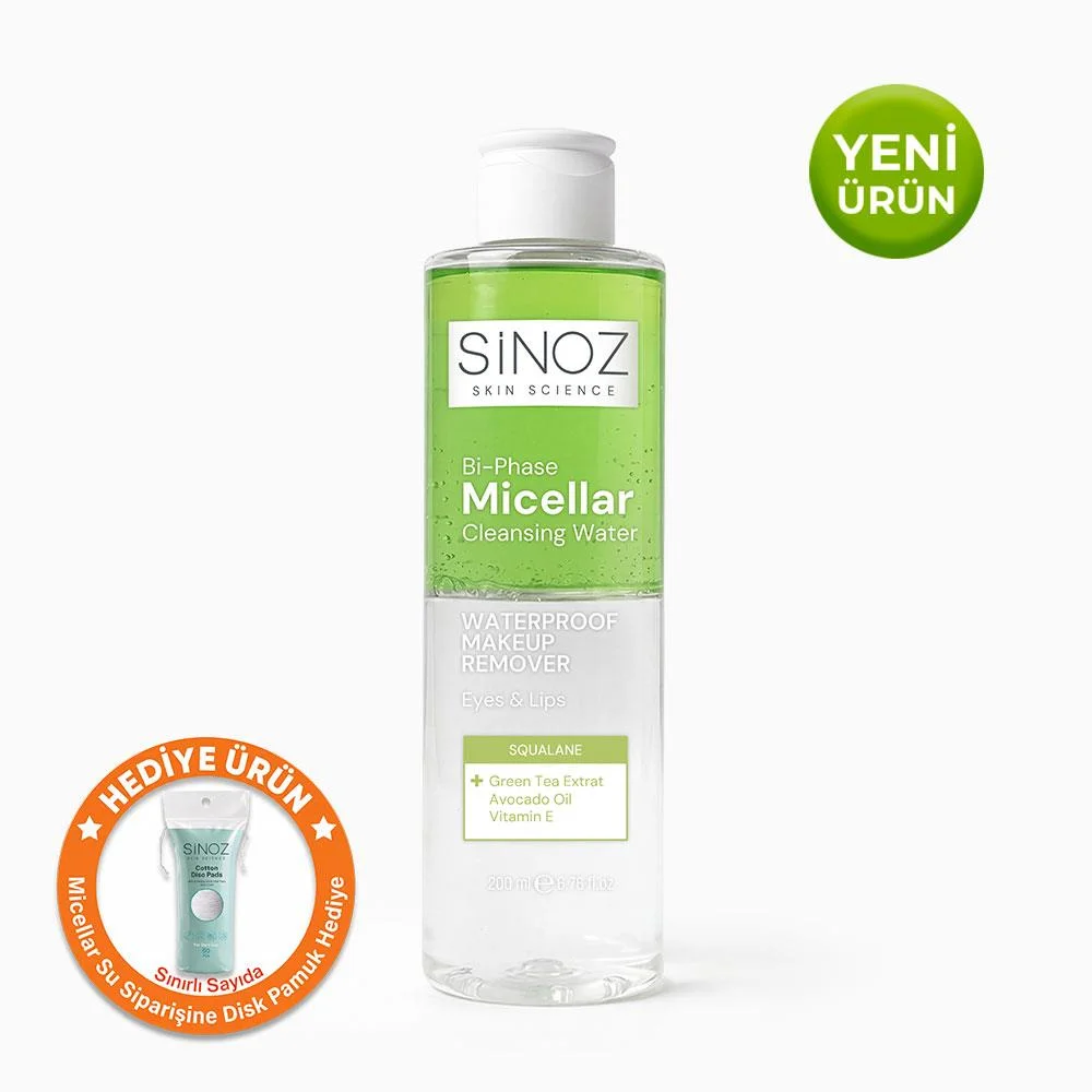 Sinoz Çift Fazlı Micellar Makyaj Temizleme Suyu 200 ml (Suya Dayanıklı Makyaj)