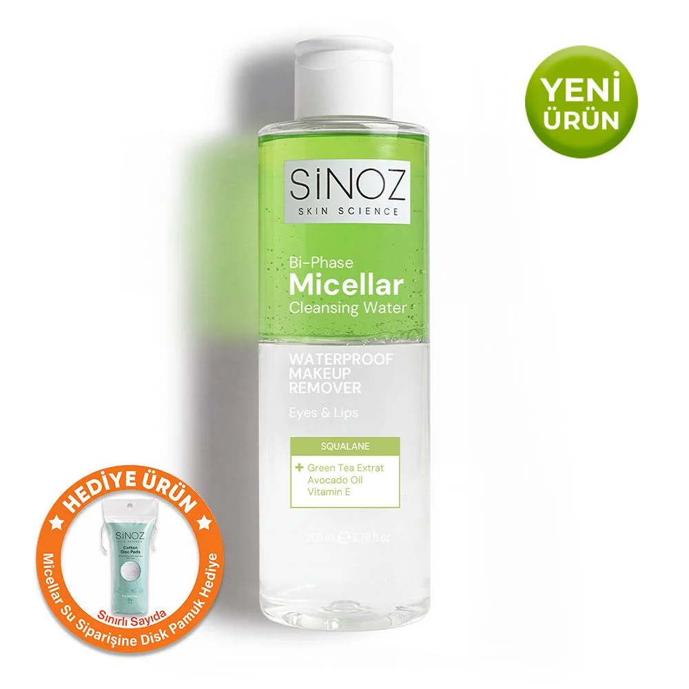 Sinoz Çift Fazlı Micellar Makyaj Temizleme Suyu 200 ml (Suya Dayanıklı Makyaj)
