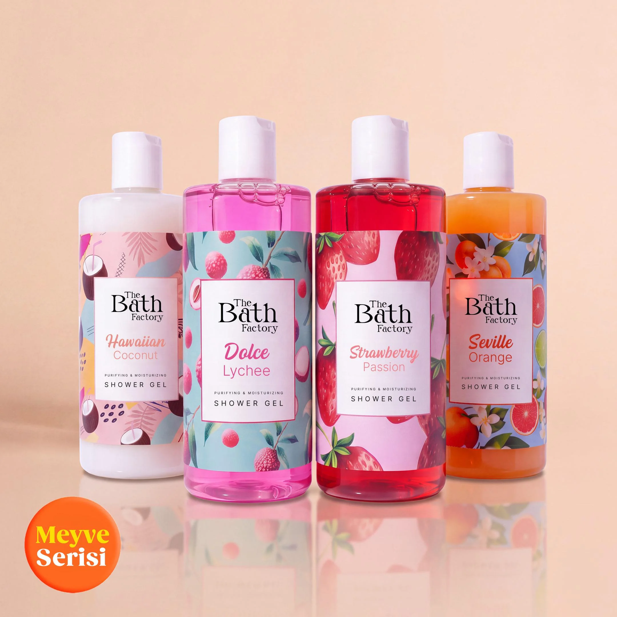 The Bath Factory Duş Jeli Seti (Hindistan Cevizli - Liçi Aromalı - Çilekli - Turunçlu) (4 X 400 ml)