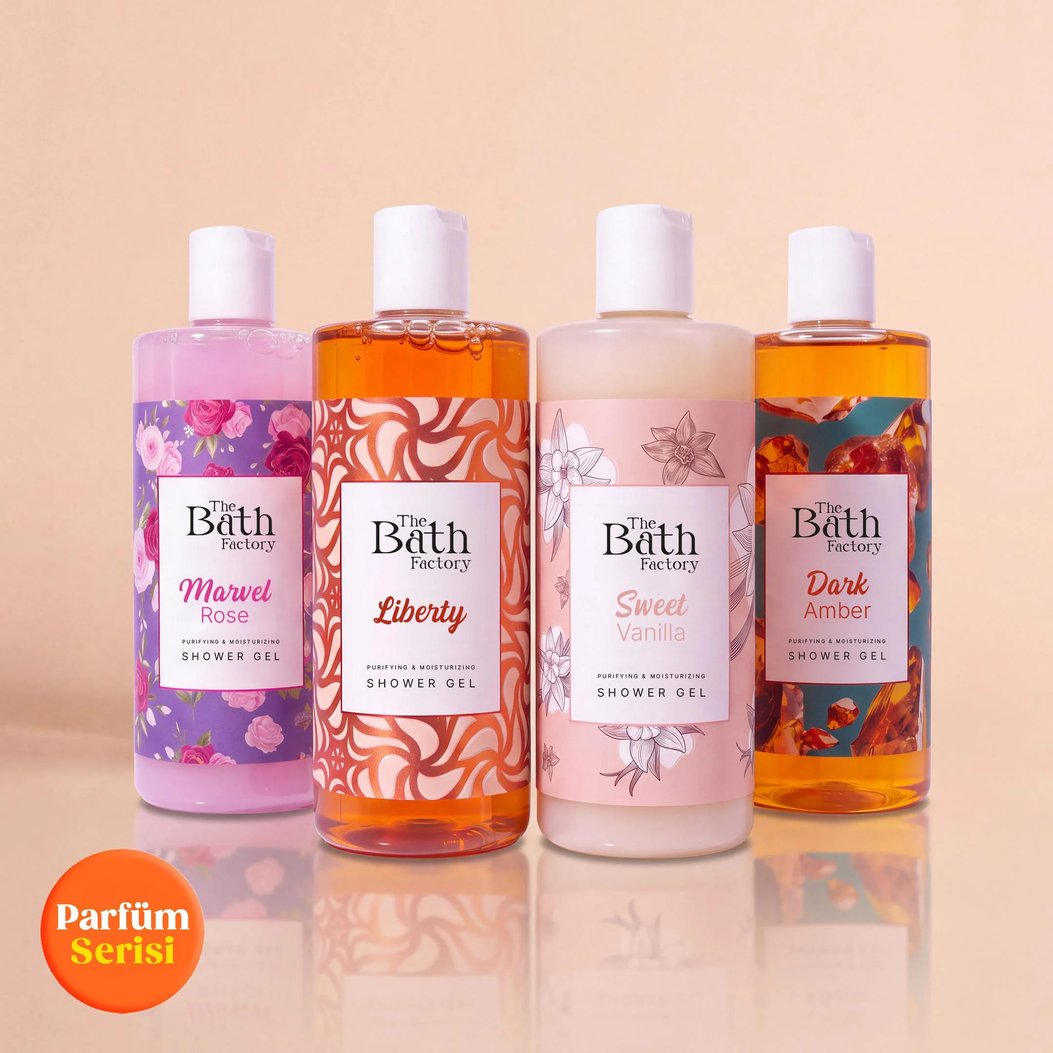 The Bath Factory Duş Jeli Seti (Marvel Rose - Liberty - Vanilyalı - Amber) (4 X 400 ml)