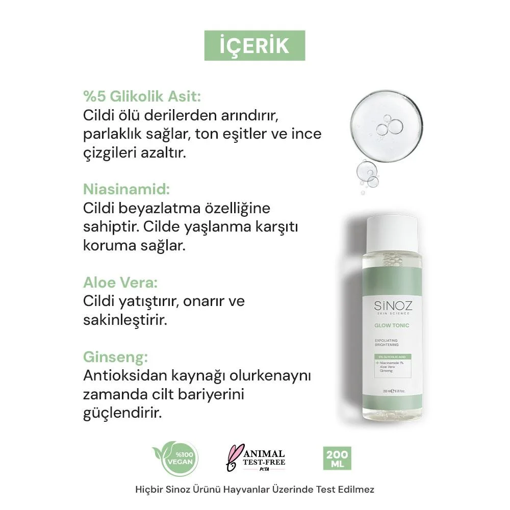 Sinoz Gözenek Sıkılaştırıcı Arındırıcı Canlandırıcı Glow Tonik 200 ml