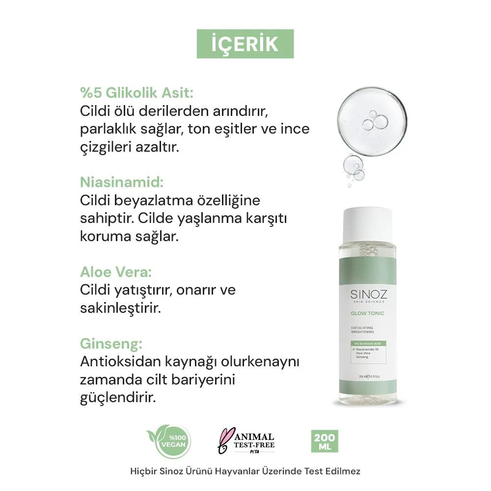 Sinoz Gözenek Sıkılaştırıcı Arındırıcı Canlandırıcı Glow Tonik 200 ml
