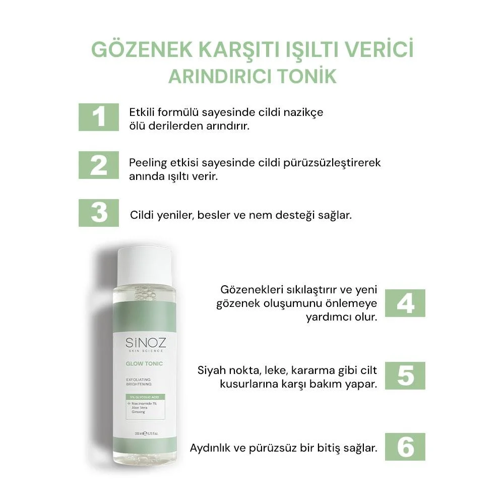 Sinoz Gözenek Sıkılaştırıcı Arındırıcı Canlandırıcı Glow Tonik 200 ml
