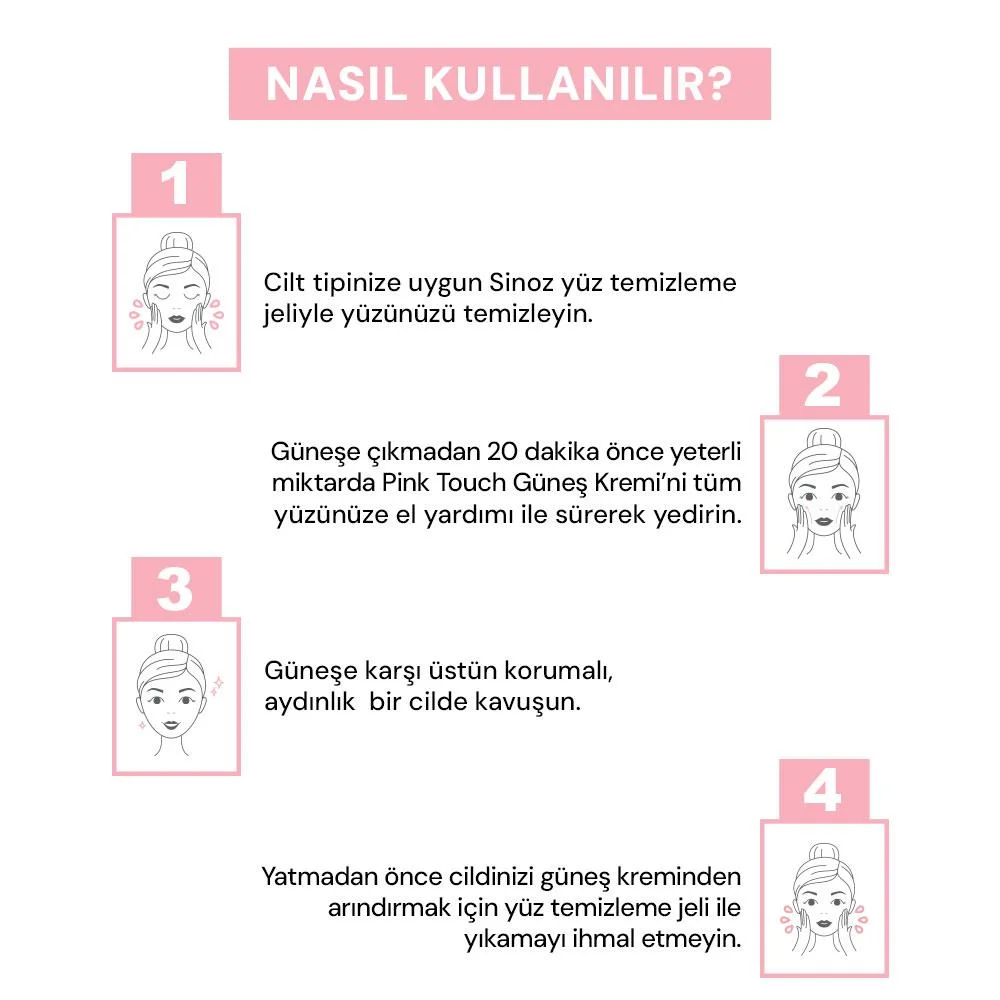 Sinoz Pink Touch Aydınlatıcı SPF50+ Pembe Güneş Kremi - Tüm Cilt Tipleri 50 ml