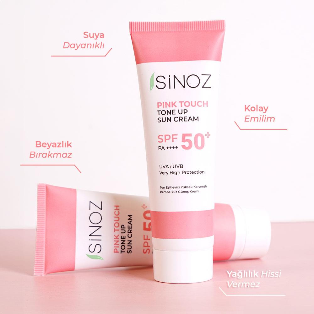 Sinoz Pink Touch Spf 50+ Cilt Aydınlatıcı Ton Eşitleyici Pembe Yüz Güneş Kremi 50 ml Tüm Ciltler İçin