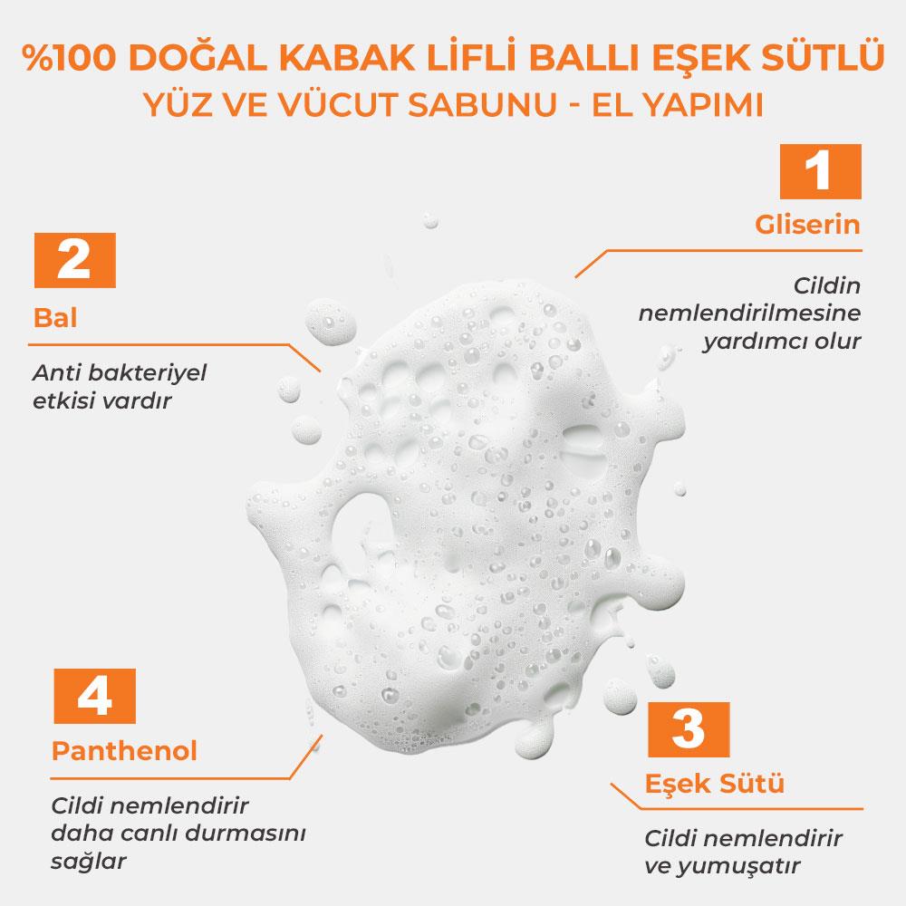 Sinoz Pür Doğal %100 Doğal Kabak Lifli Ballı Eşek Sütlü Yüz Ve Vücut Sabunu - El Yapımı 130 gr