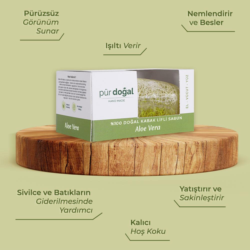 Sinoz Pür Doğal %100 Doğal Kabak Lifli Aloe Veralı Yüz Ve Vücut Sabunu - El Yapımı 130 gr