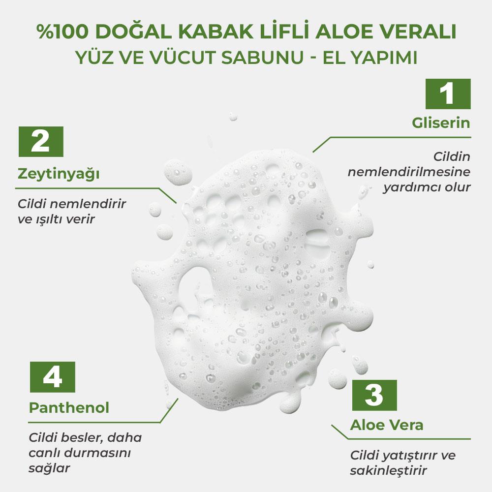 Sinoz Pür Doğal %100 Doğal Kabak Lifli Aloe Veralı Yüz Ve Vücut Sabunu - El Yapımı 130 gr