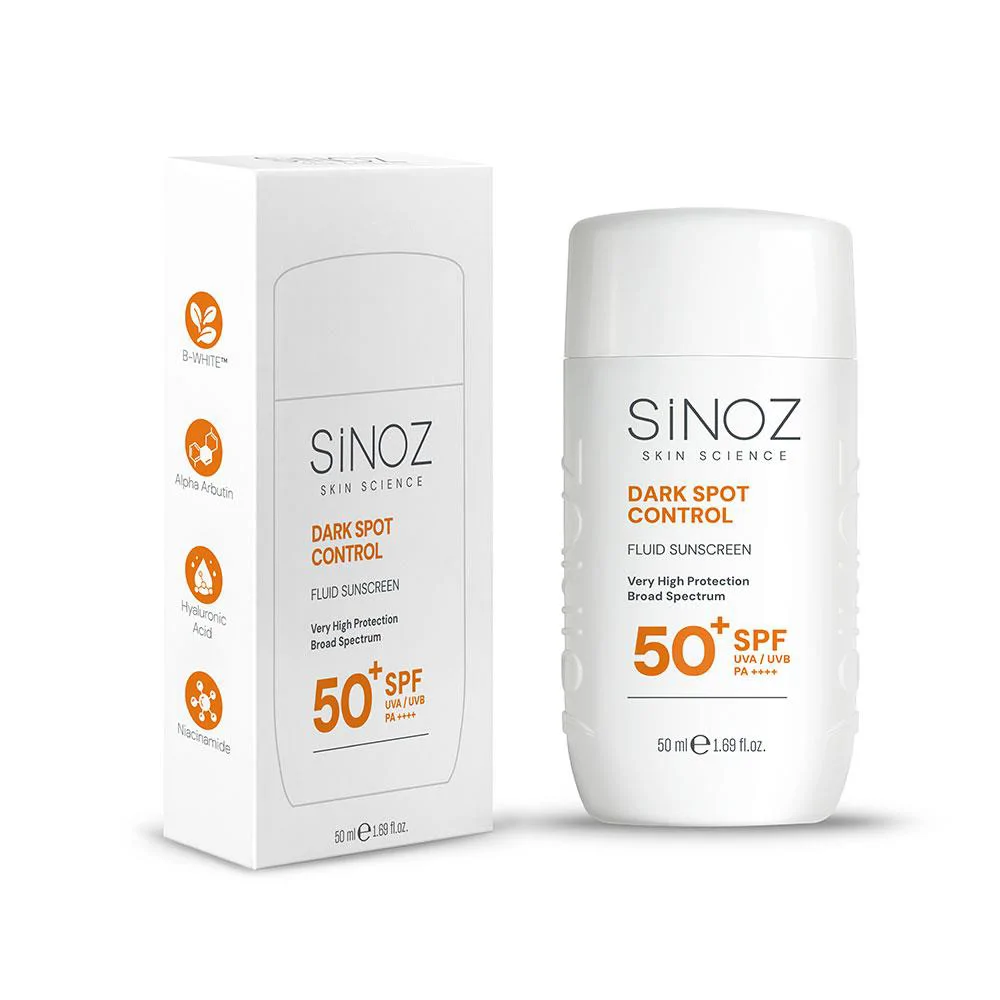 Sinoz Spf50+ Koyu Lekeli Ciltlere Özel Alpha Arbutin içerikli Sıvı Güneş Kremi 50 ml