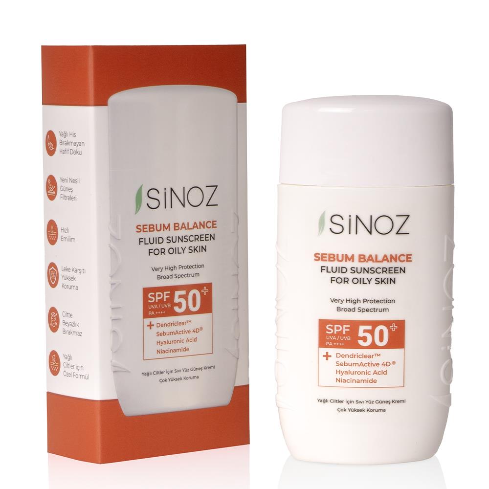 Sinoz Spf50+ Yağlı Ciltlere Özel Sıvı Güneş Kremi - Yeni Nesil Güneş Filtreleri ile Hibrit Formül 50 ml