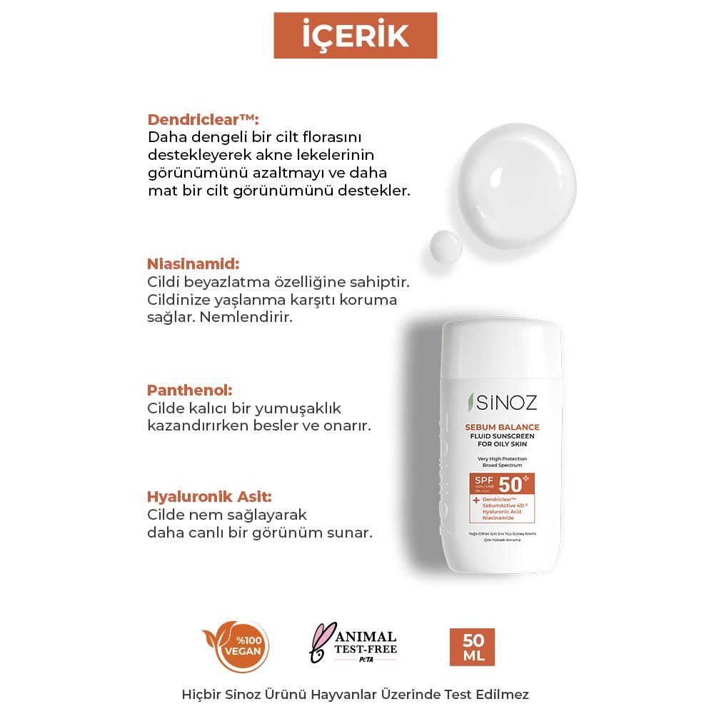 Sinoz Spf50+ Yağlı Ciltlere Özel Sıvı Güneş Kremi - Yeni Nesil Güneş Filtreleri ile Hibrit Formül 50 ml