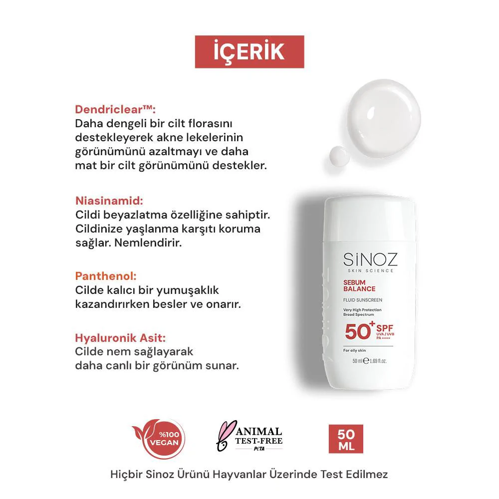 Sinoz Yağlı Ciltlere Özel Günlük Kullanım Spf50+ Sıvı Güneş Kremi 50 ml