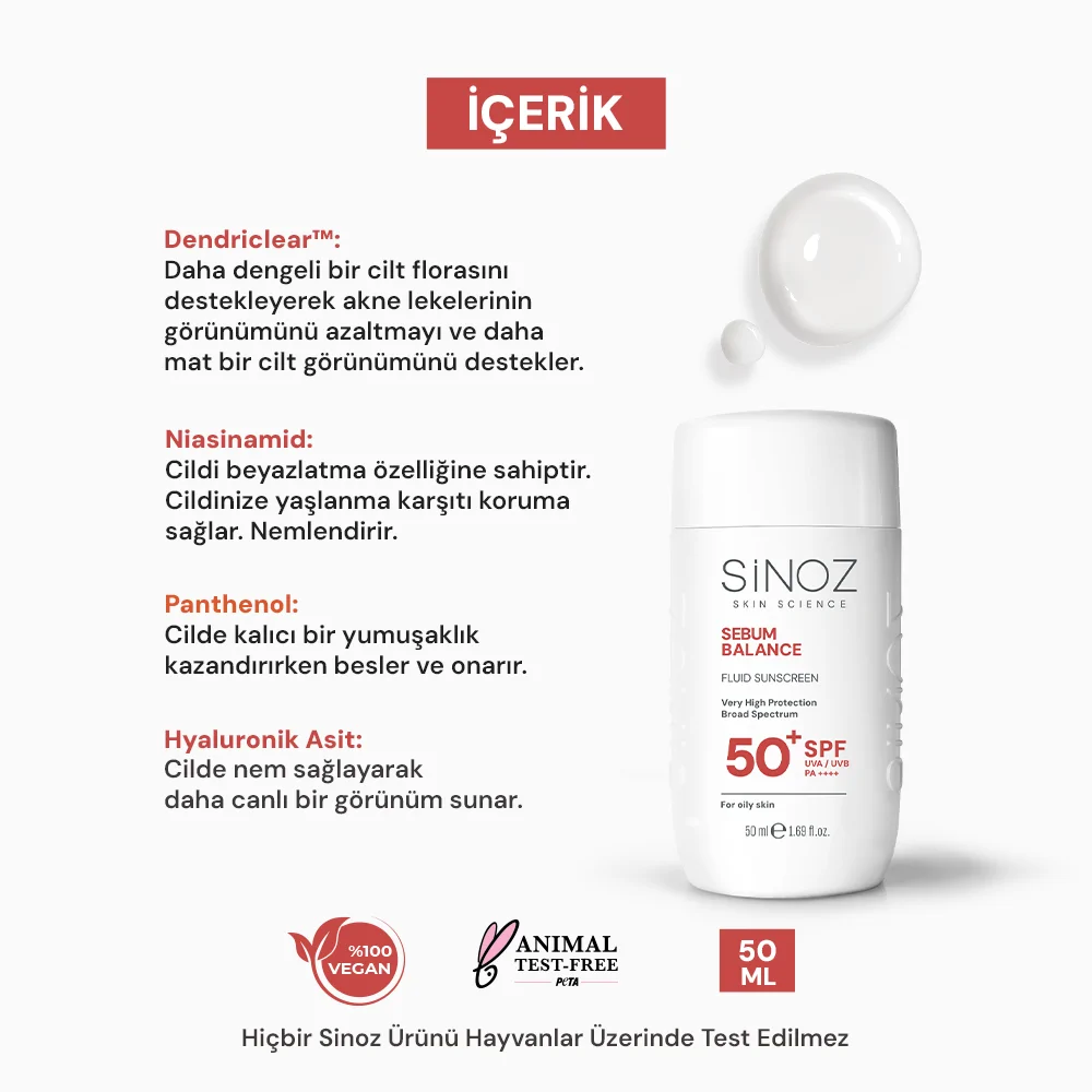 Sinoz Yağlı Ciltlere Özel Günlük Kullanım Spf50+ Sıvı Güneş Kremi 50 ml