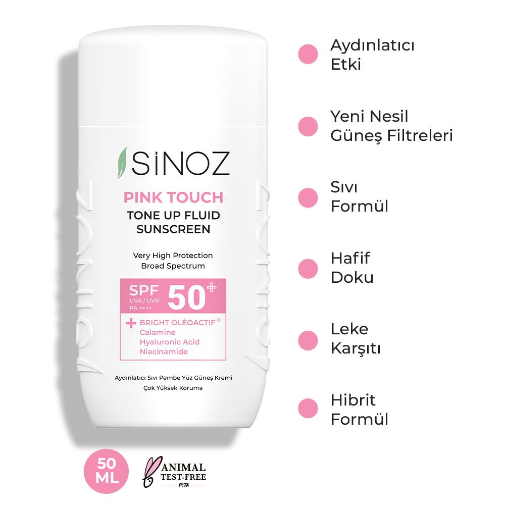 Sinoz Spf50+ Pink Touch Aydınlatıcı Sıvı Güneş Kremi - Yeni Nesil Güneş Filtreleri ile Hibrit Formül 50ml