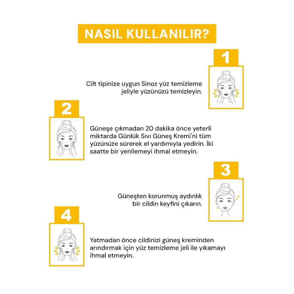 Sinoz Günlük Kullanım Spf50+ Renksiz Sıvı Güneş Kremi 50 ml