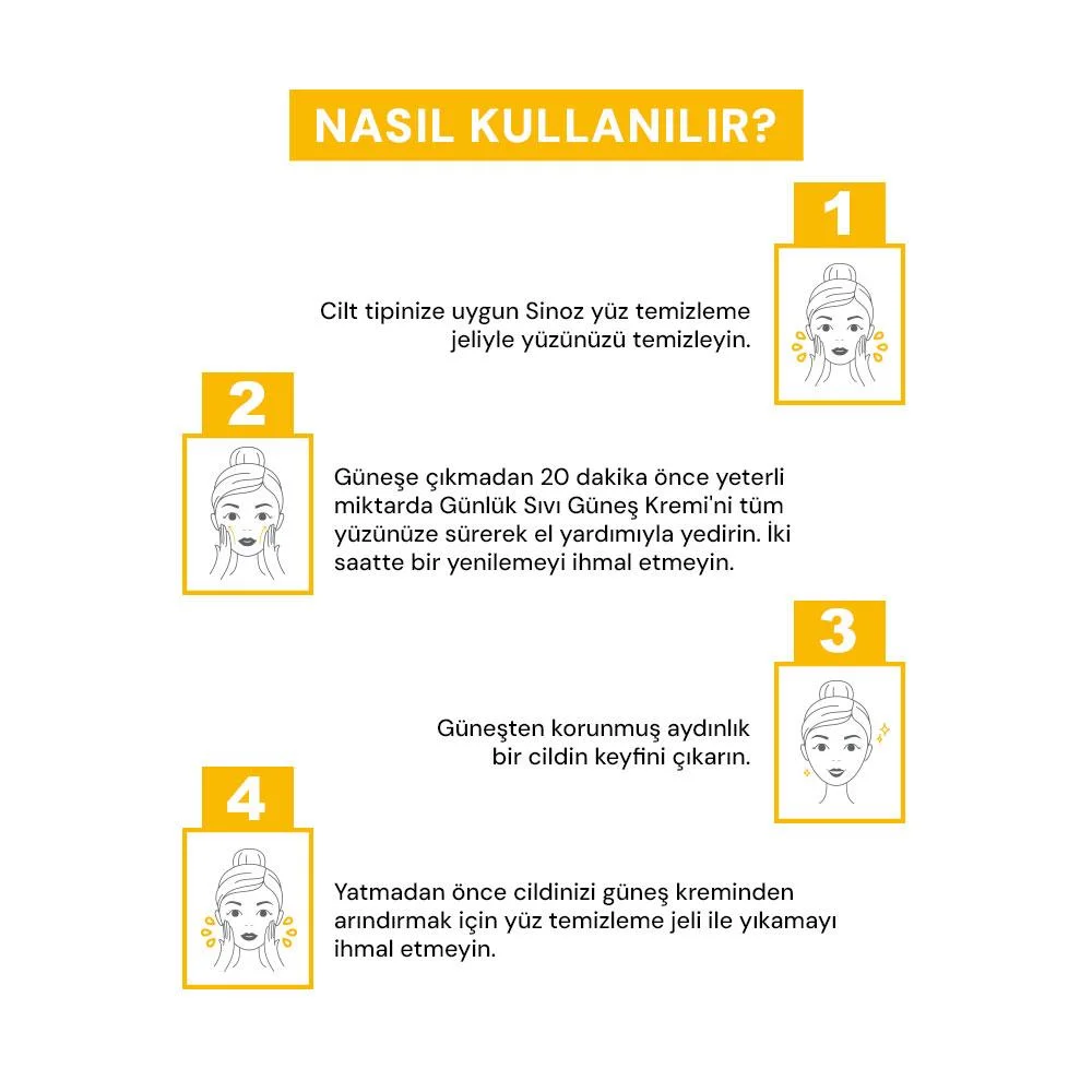 Sinoz Günlük Kullanım Spf50+ Renksiz Sıvı Güneş Kremi 50 ml