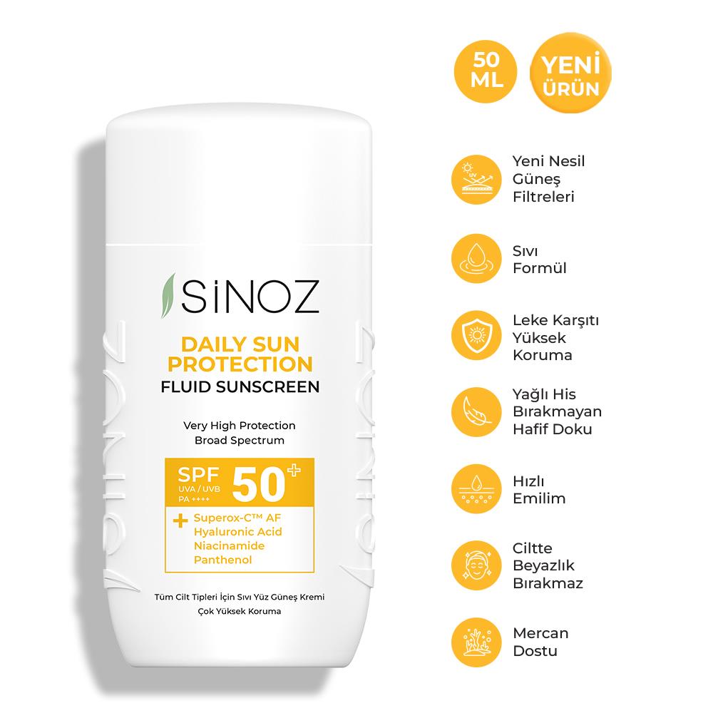 Sinoz Spf50+ Günlük Kullanım Fluid Güneş Kremi - Yeni Nesil Güneş Filtreleri Ile Hibrit Formül 50ml
