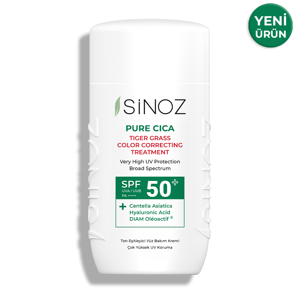 Sinoz Spf50+ Pure Cica Tiger Grass Anında Ton Eşitleyici Fluid Yüz Güneş Kremi - Mineral Filtre 50ml