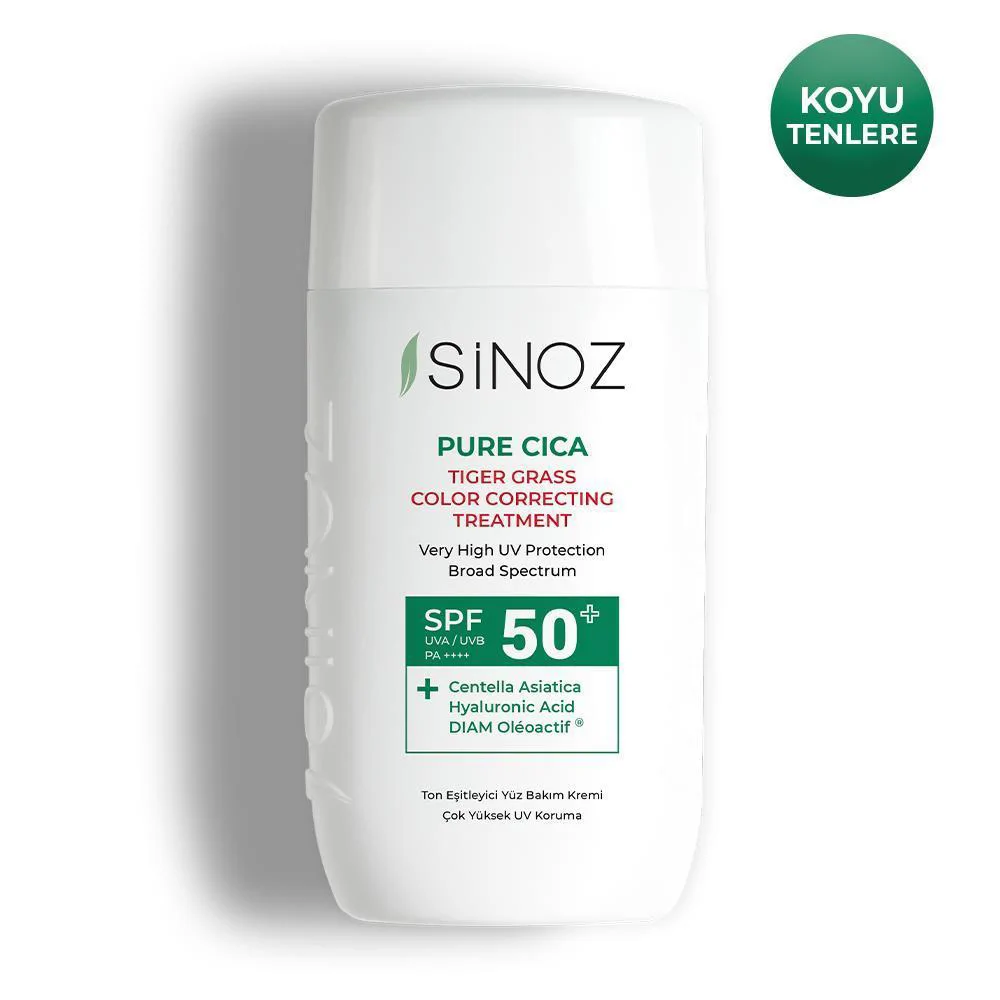 Sinoz Pure Cica Tiger Grass Anında Ton Eşitleyici Sıvı Güneş Kremi SPF50+ Mineral Güneş Filtreleri 50 ml	