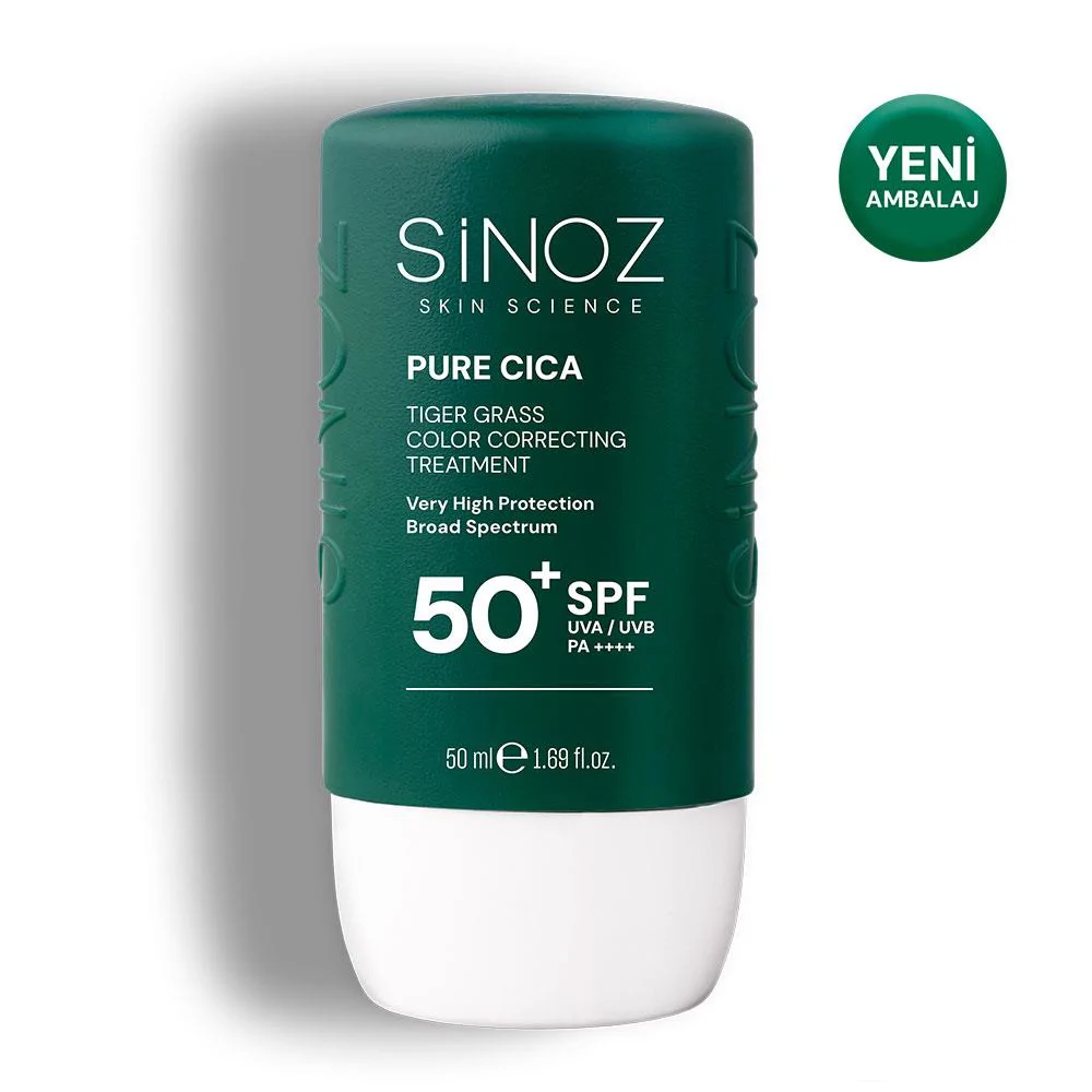 Sinoz Pure Cica Tiger Grass Anında Ton Eşitleyici Sıvı Güneş Kremi SPF50+ Mineral Güneş Filtreleri 50 ml	