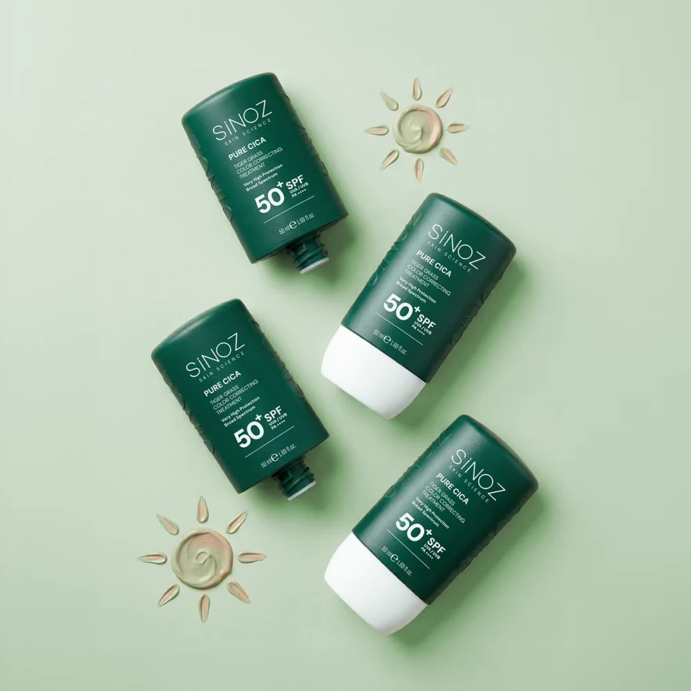 Sinoz Pure Cica Tiger Grass Anında Ton Eşitleyici Sıvı Güneş Kremi SPF50+ Mineral Güneş Filtreleri 50 ml (Koyu Tenler İçin)